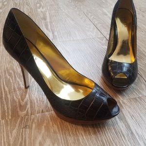 Guess Marciano Peep Toe Black Leather Heels 11